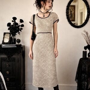 Vintage 90s Petite Floral Midi Dress Taupe Brown Grunge Minimalist Whimsigoth S